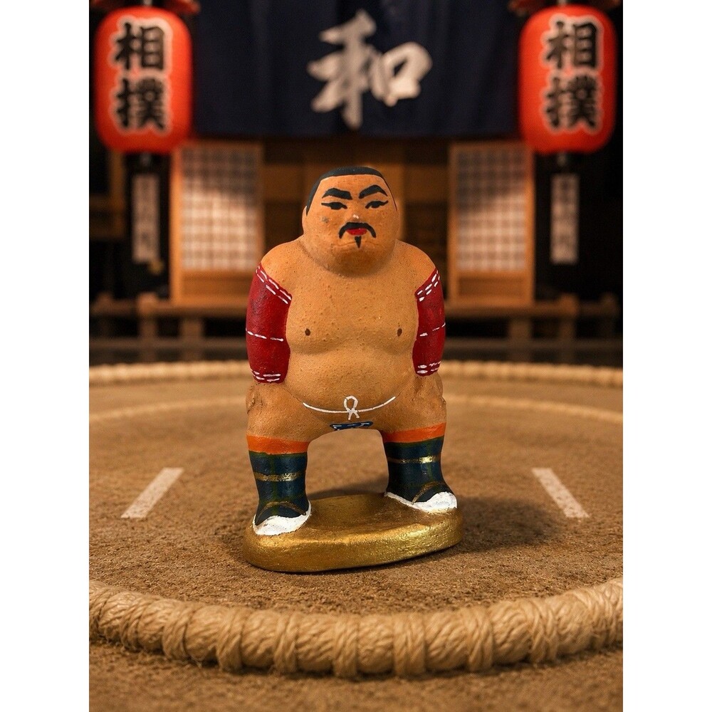 Vintage Mongolian Hand Painted Sumo Wrestler Figurine Folk Art Miniature Statue